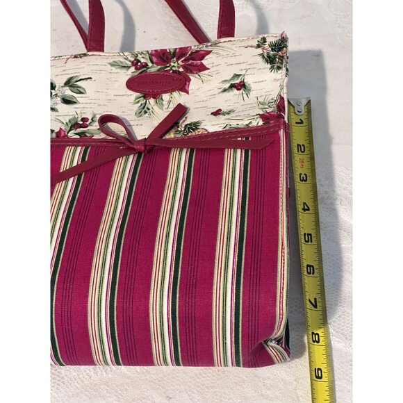 Longaberger Holiday Poinsettia Tote Bag Magnetic Handle Snap Closure Bow Accent - Picture 6 of 10